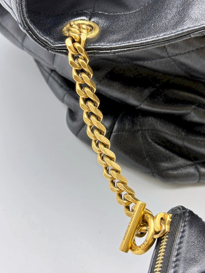 (AJ61) YSL Black Lambskin Quilted Maxi Icare Tote Bag, Gold Hardware