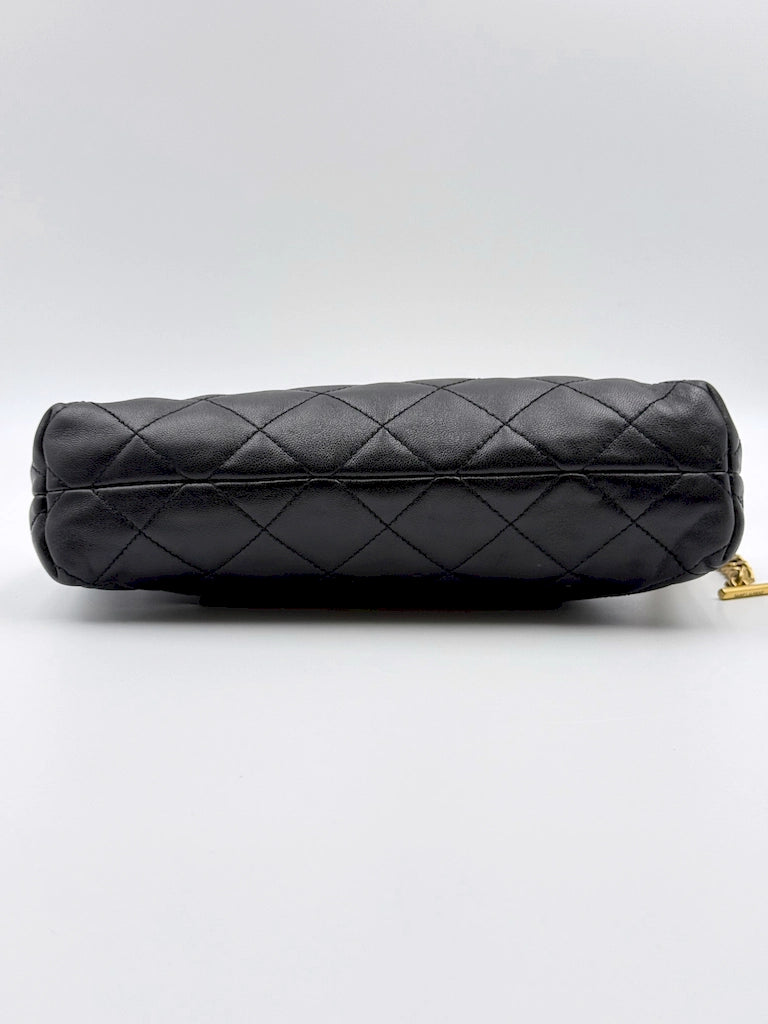 (AJ61) YSL Black Lambskin Quilted Maxi Icare Tote Bag, Gold Hardware