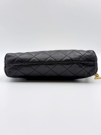 (AJ61) YSL Black Lambskin Quilted Maxi Icare Tote Bag, Gold Hardware