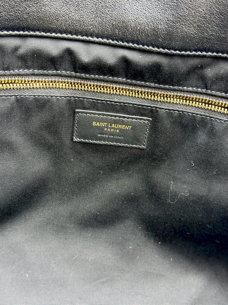(AJ61) YSL Black Lambskin Quilted Maxi Icare Tote Bag, Gold Hardware