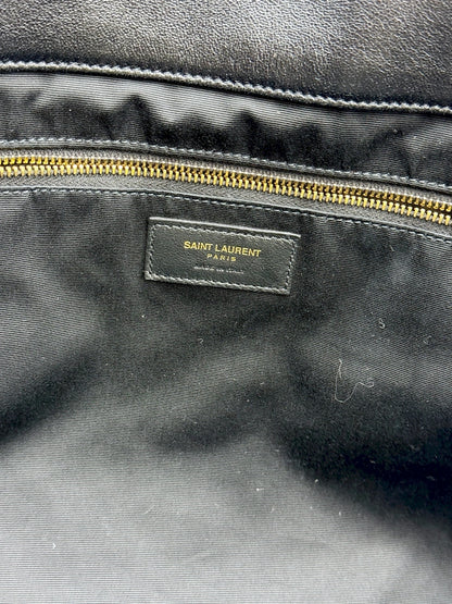 (AJ61) YSL Black Lambskin Quilted Maxi Icare Tote Bag, Gold Hardware