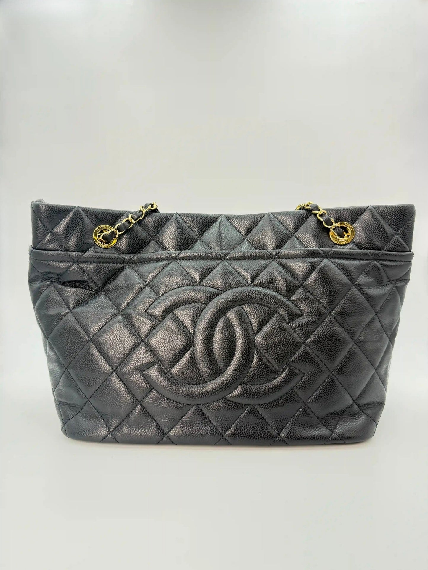 (AJ55) Chanel Black Caviar Timeless Tote, Gold Hardware