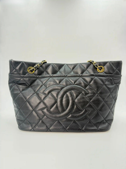 (AJ55) Chanel Black Caviar Timeless Tote, Gold Hardware