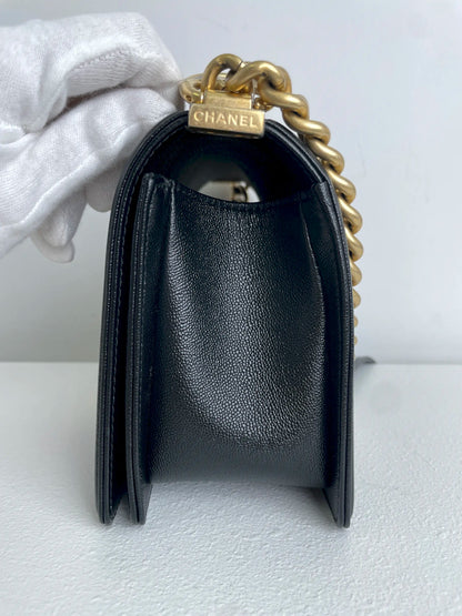 (A33) Chanel Black Caviar Chevron Medium LeBoy Antique Gold Hardware
