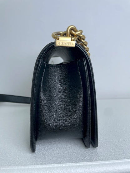 (A33) Chanel Black Caviar Chevron Medium LeBoy Antique Gold Hardware