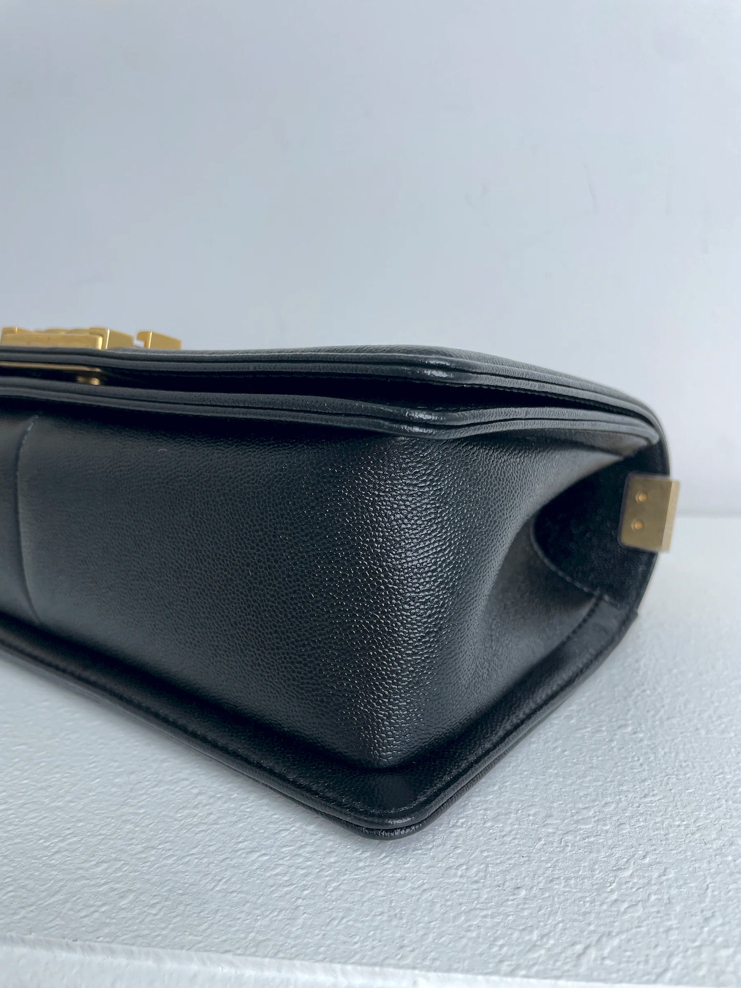 (A33) Chanel Black Caviar Chevron Medium LeBoy Antique Gold Hardware