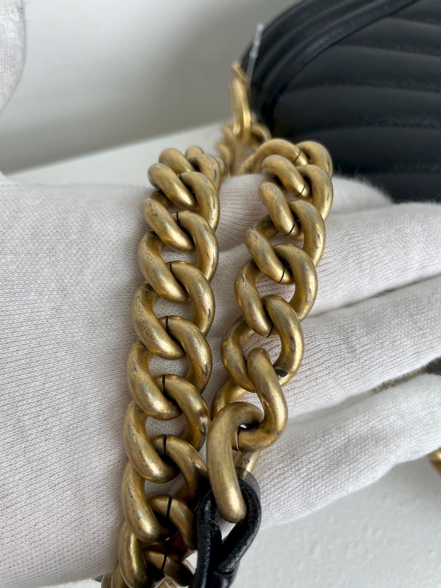 (A33) Chanel Black Caviar Chevron Medium LeBoy Antique Gold Hardware