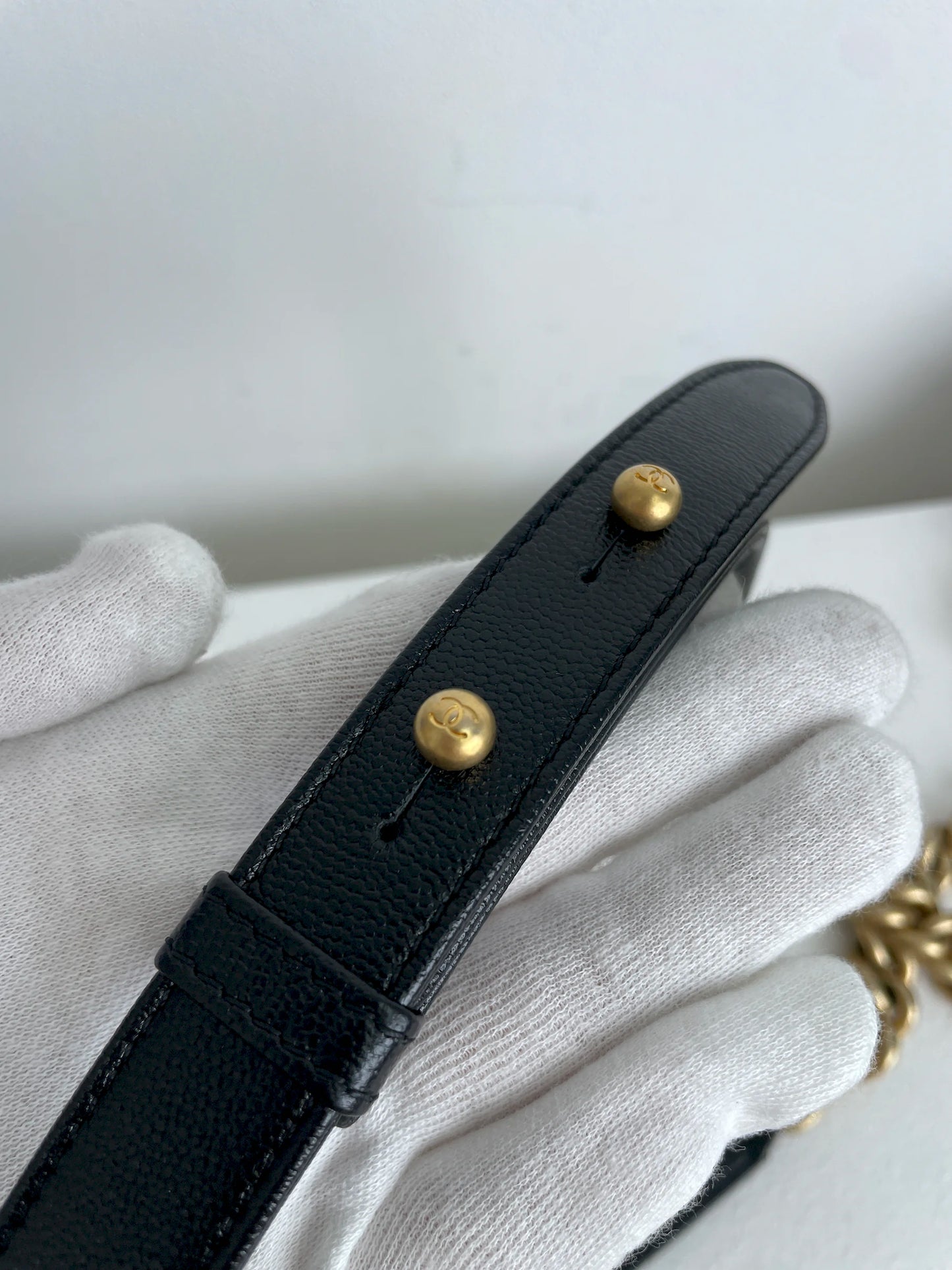 (A33) Chanel Black Caviar Chevron Medium LeBoy Antique Gold Hardware