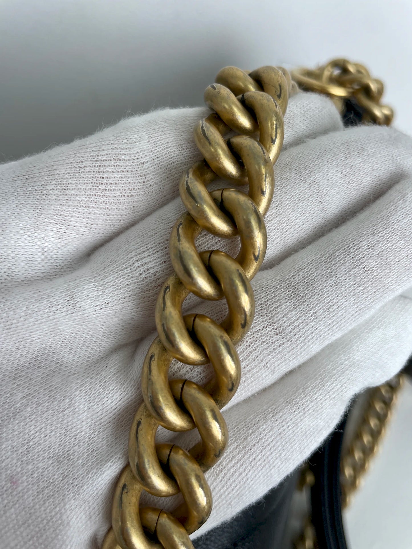 (A33) Chanel Black Caviar Chevron Medium LeBoy Antique Gold Hardware