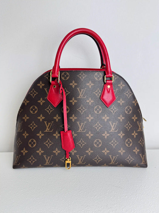 (A08) Louis Vuitton Monogram Alma BNB Bag with Red Accents Gold Hardware Removable Strap