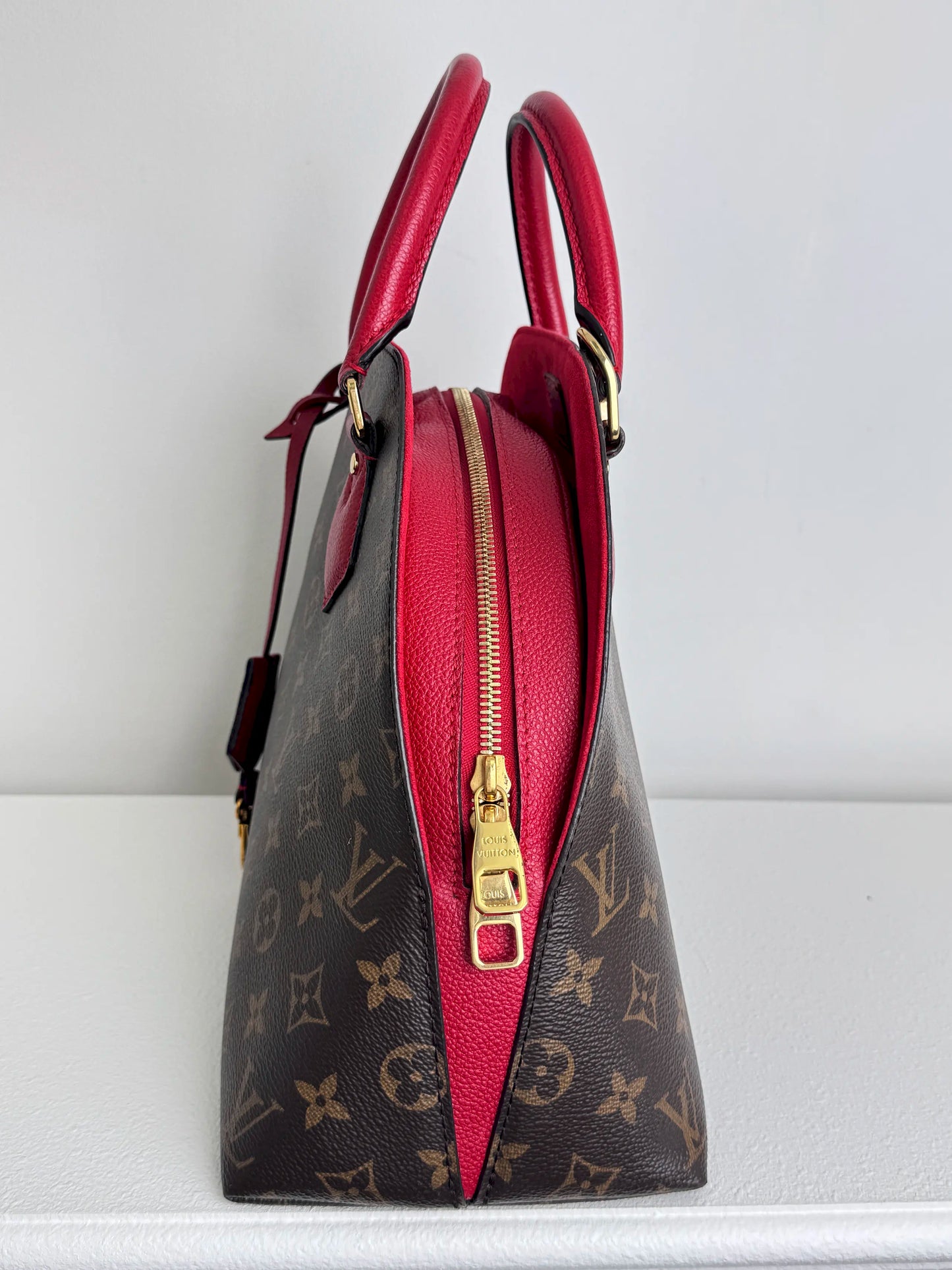 (A08) Louis Vuitton Monogram Alma BNB Bag with Red Accents Gold Hardware Removable Strap