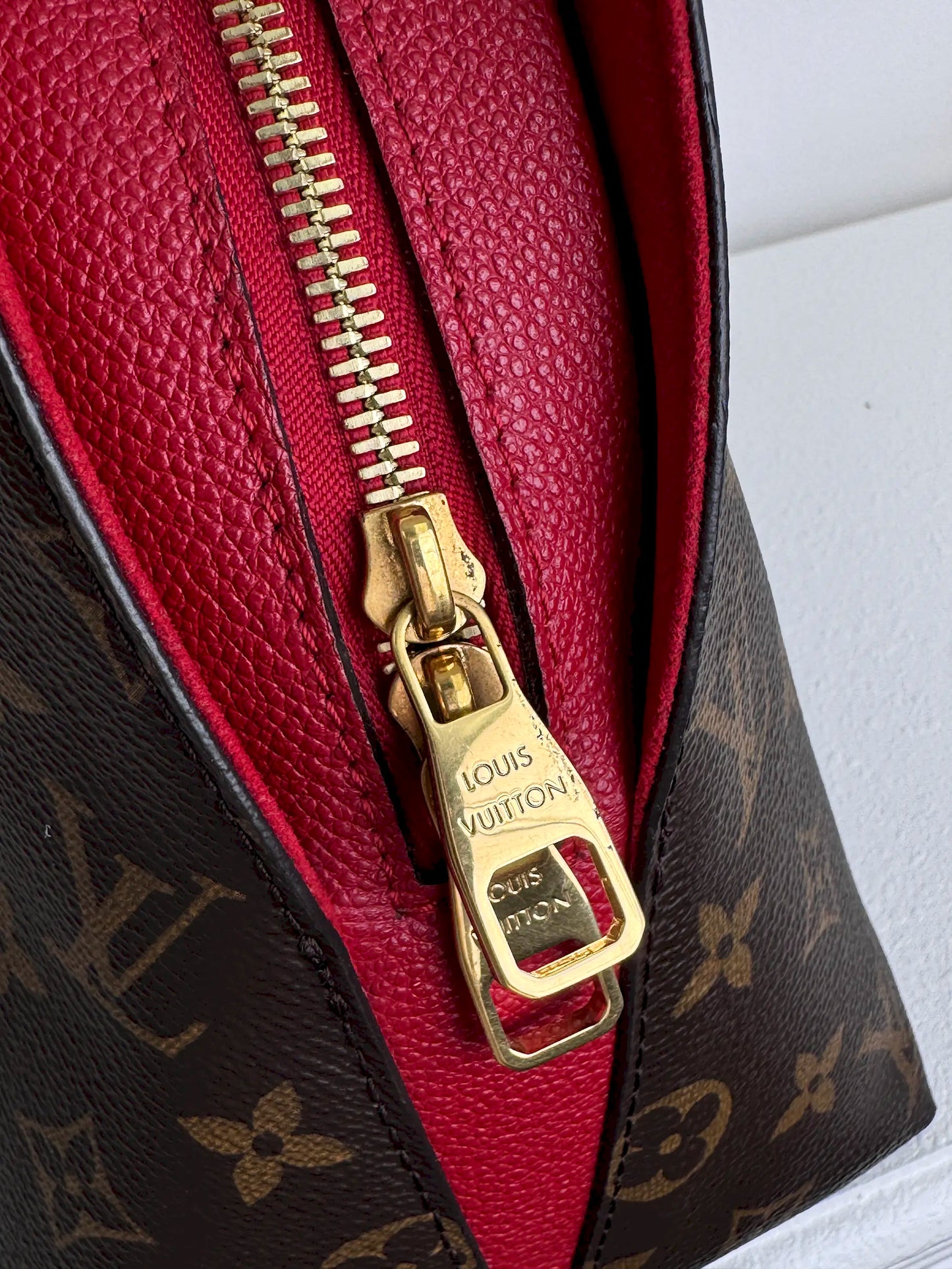 (A08) Louis Vuitton Monogram Alma BNB Bag with Red Accents Gold Hardware Removable Strap
