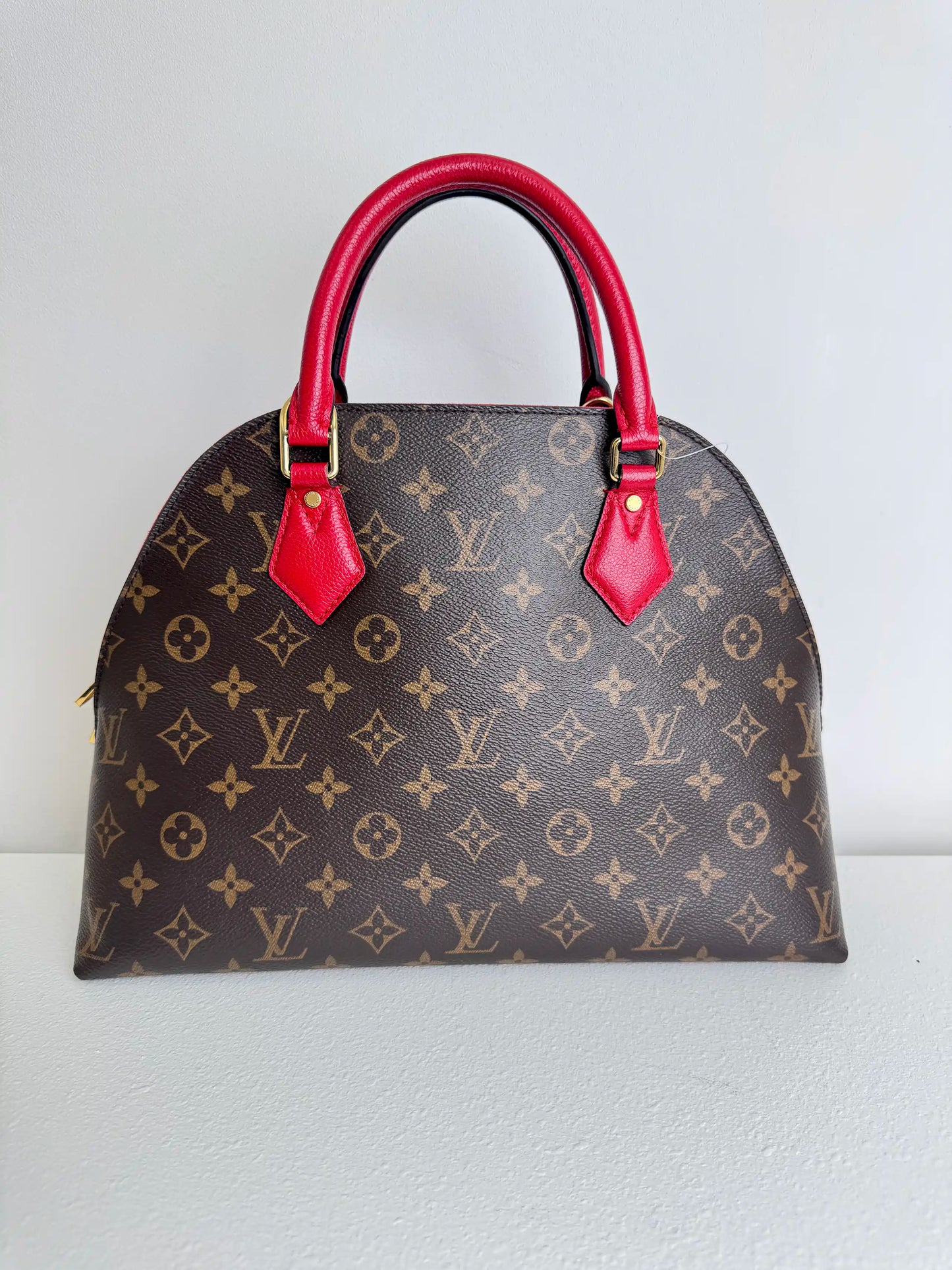 (A08) Louis Vuitton Monogram Alma BNB Bag with Red Accents Gold Hardware Removable Strap