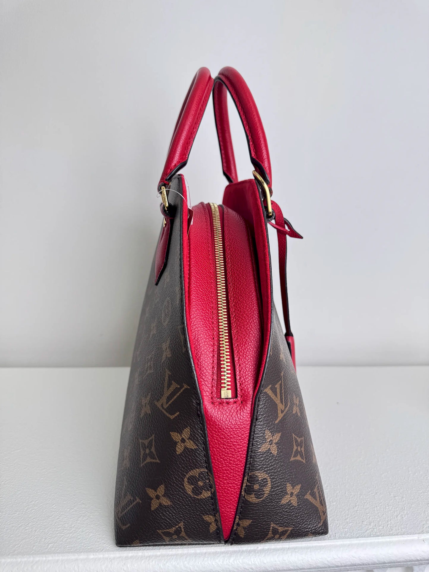 (A08) Louis Vuitton Monogram Alma BNB Bag with Red Accents Gold Hardware Removable Strap