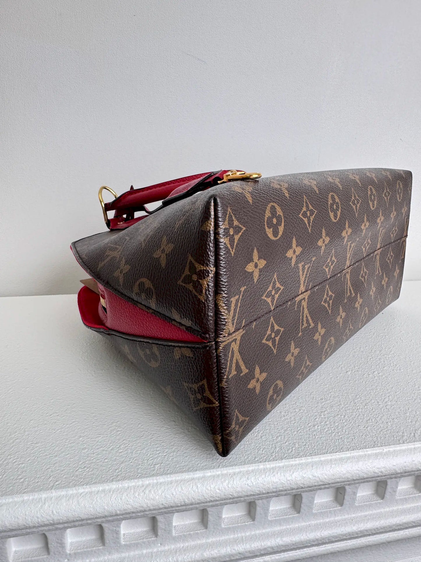 (A08) Louis Vuitton Monogram Alma BNB Bag with Red Accents Gold Hardware Removable Strap