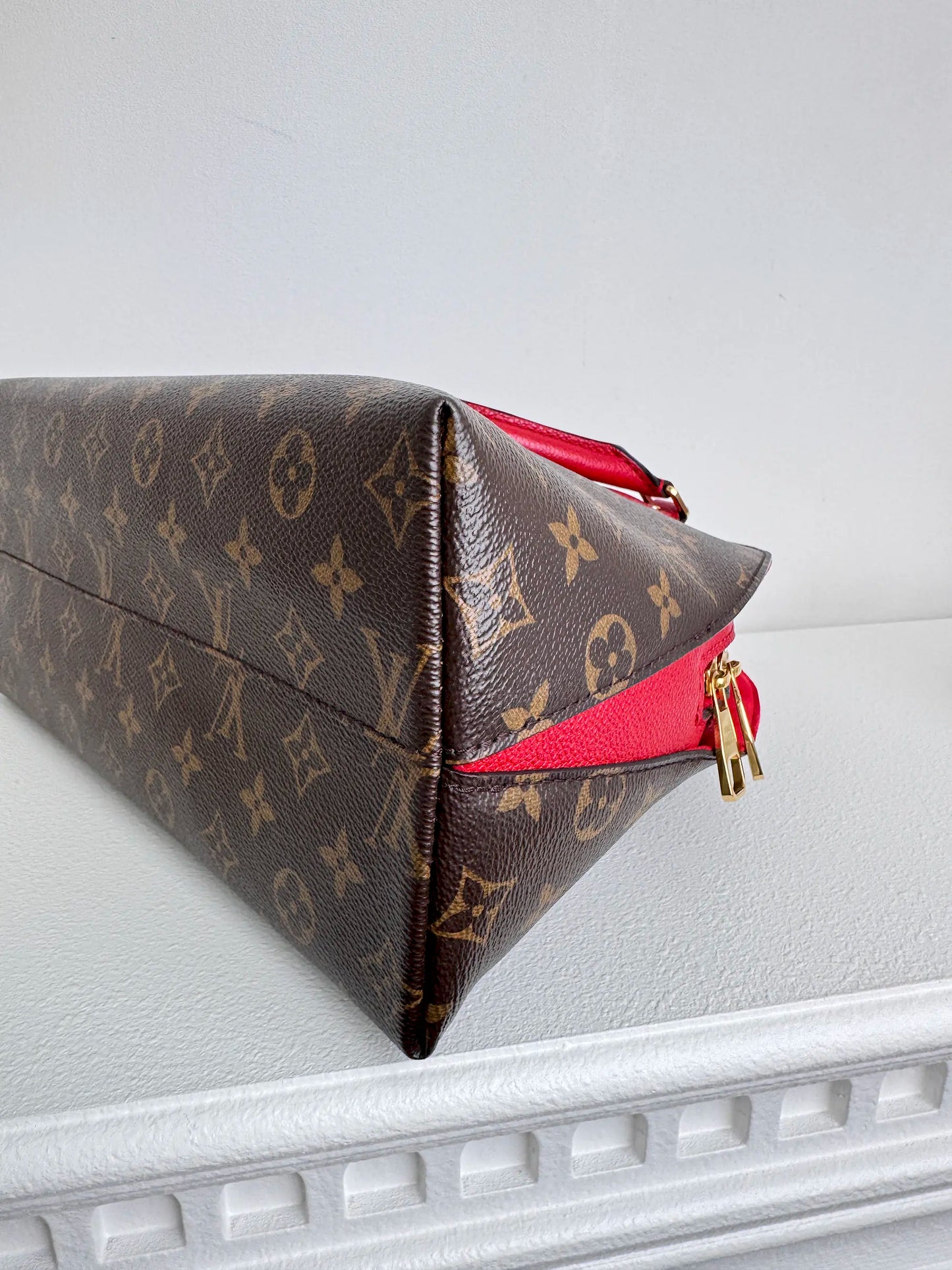 (A08) Louis Vuitton Monogram Alma BNB Bag with Red Accents Gold Hardware Removable Strap