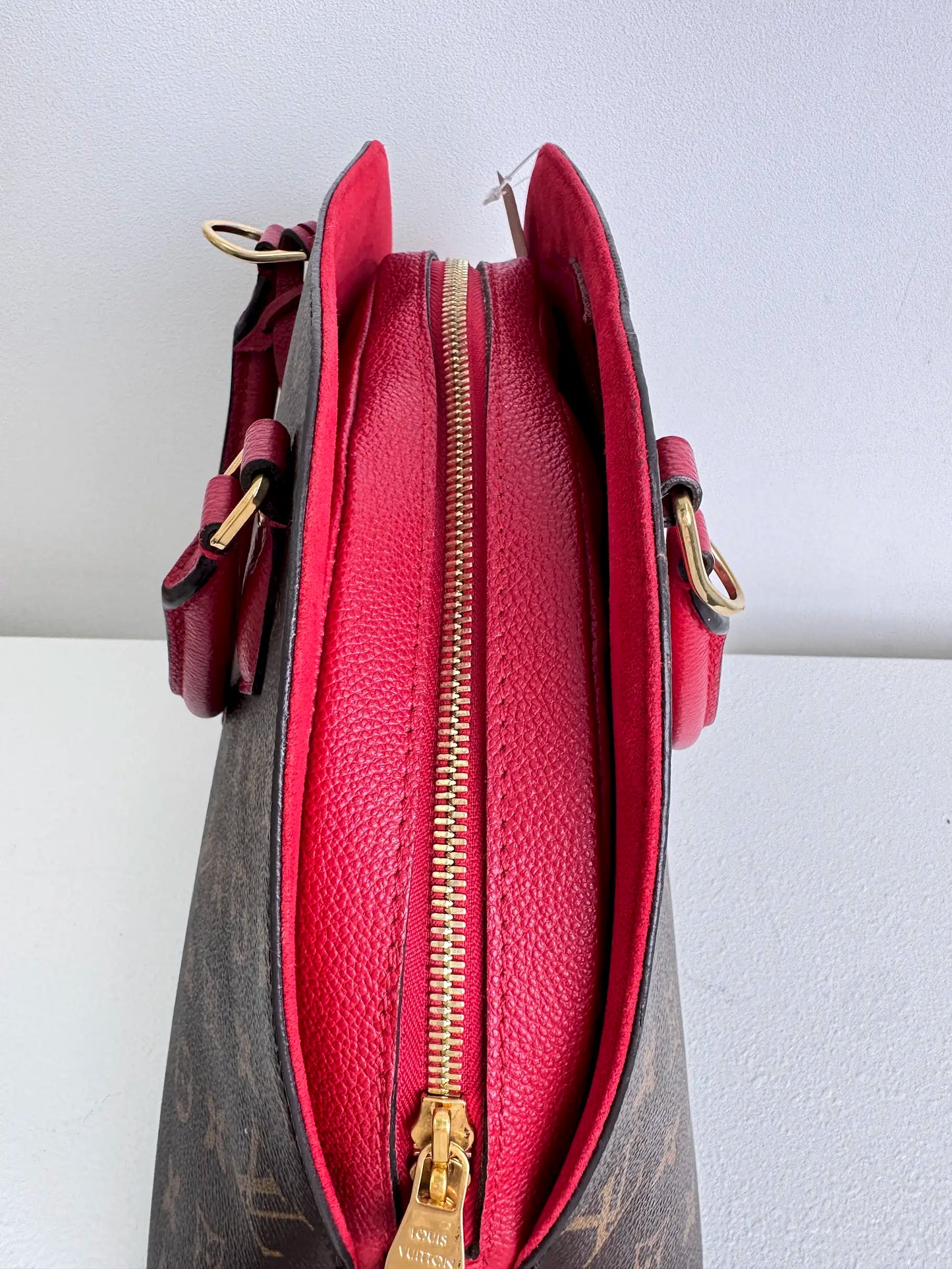 (A08) Louis Vuitton Monogram Alma BNB Bag with Red Accents Gold Hardware Removable Strap