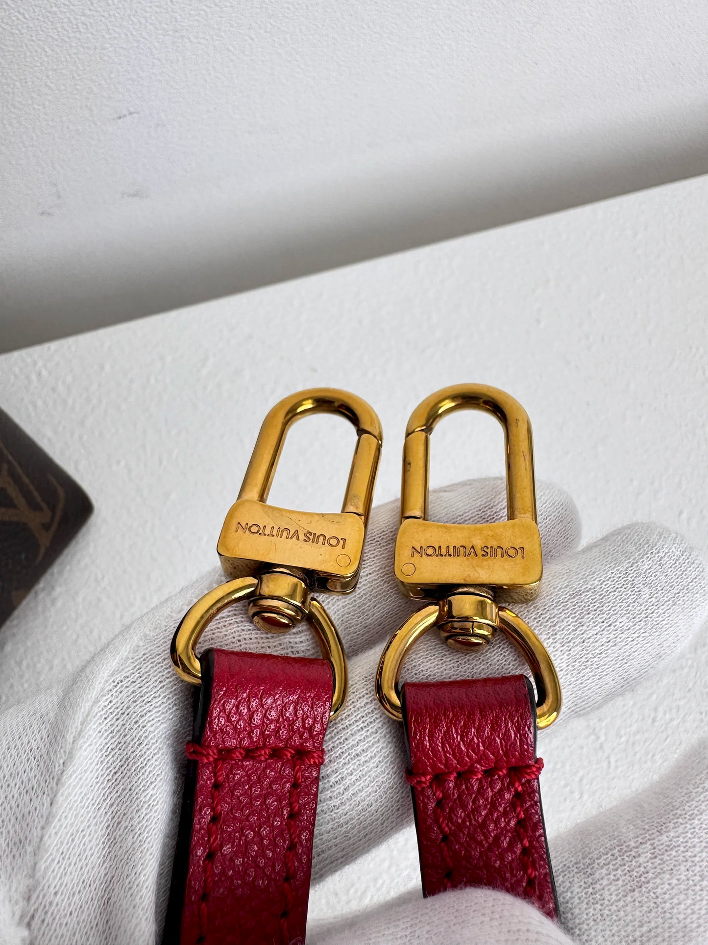 (A08) Louis Vuitton Monogram Alma BNB Bag with Red Accents Gold Hardware Removable Strap