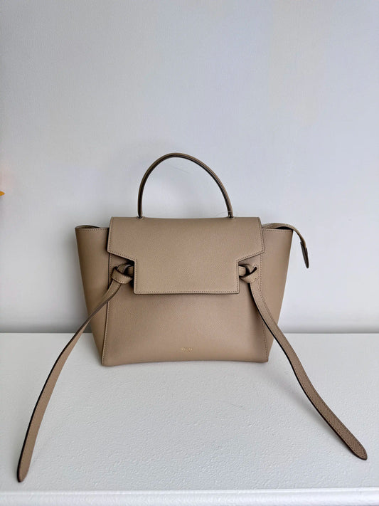 (A13) Celine Taupe Beige Nano Belt Bag Gold Hardware Removable Strap