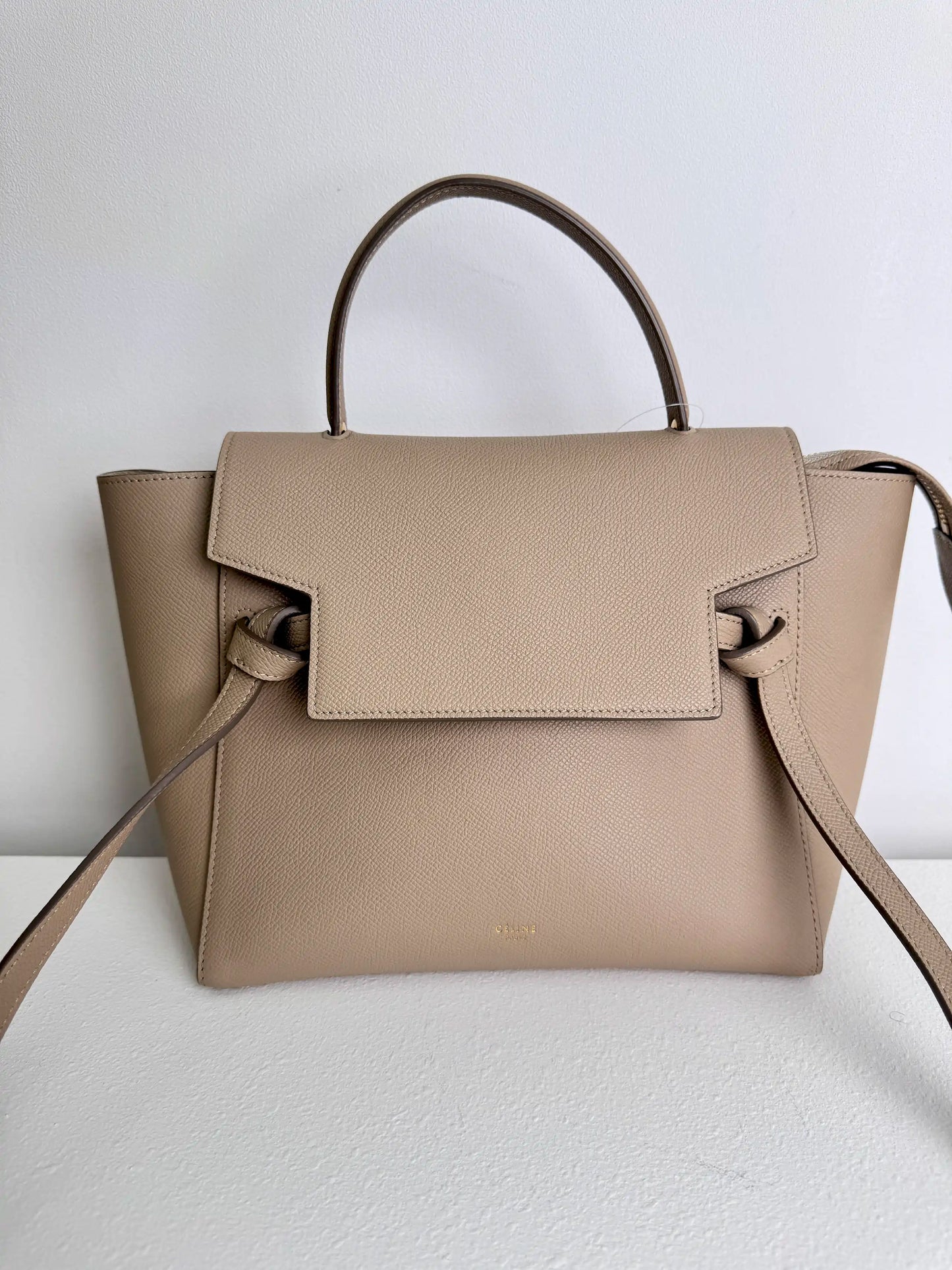 (A13) Celine Taupe Beige Nano Belt Bag Gold Hardware Removable Strap