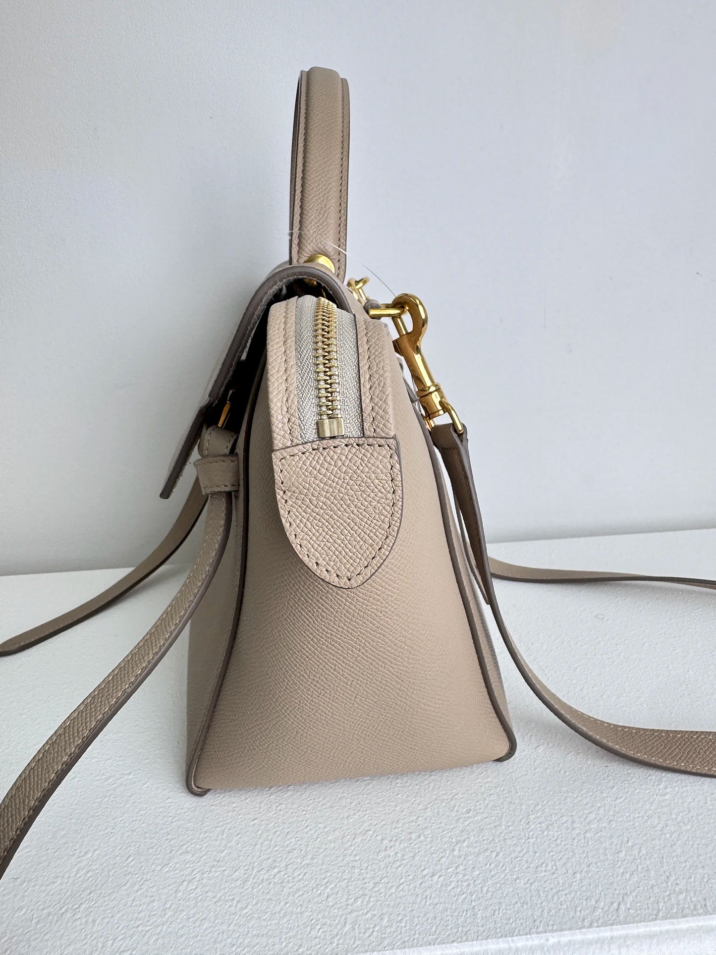 (A13) Celine Taupe Beige Nano Belt Bag Gold Hardware Removable Strap