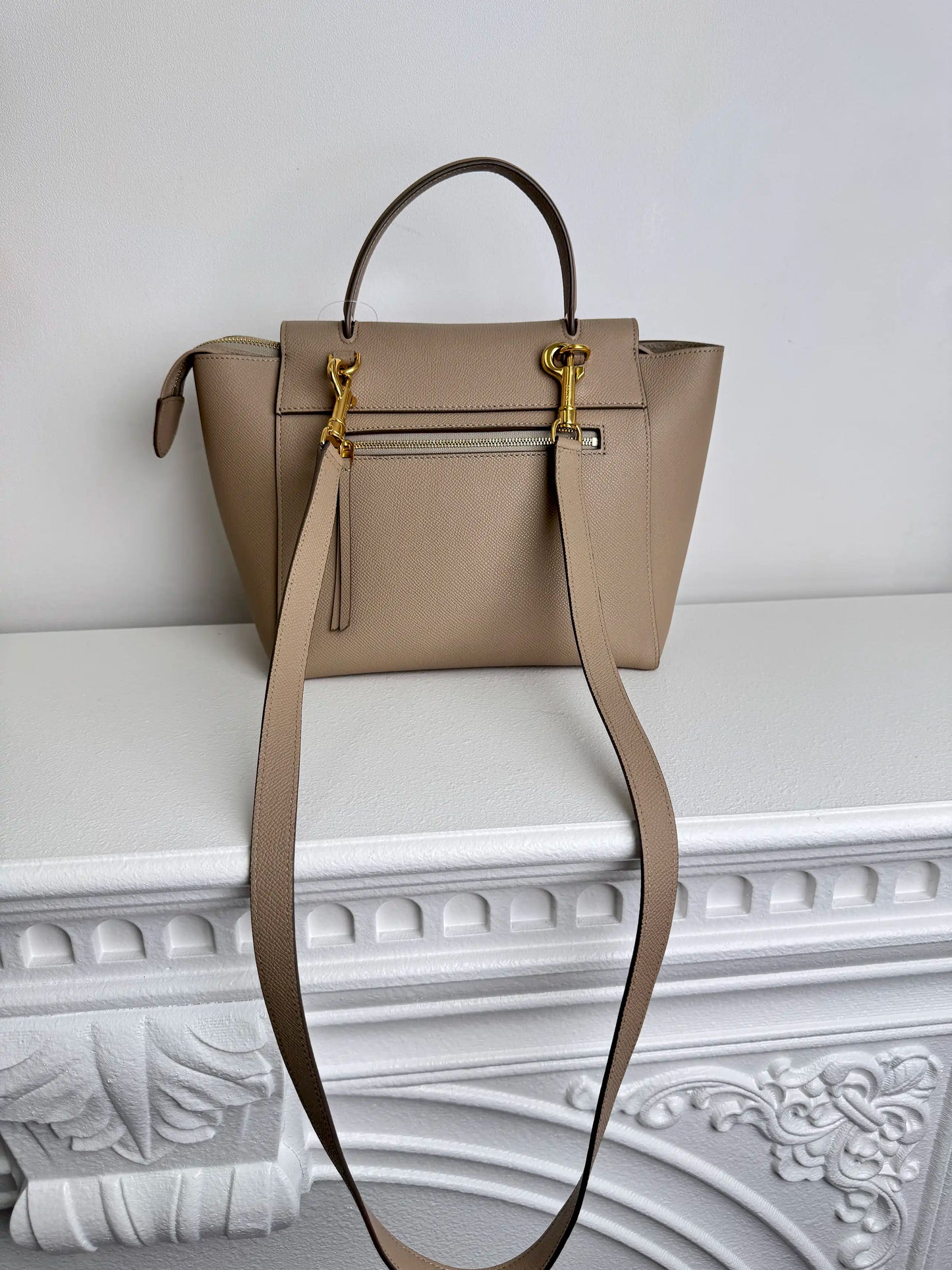 (A13) Celine Taupe Beige Nano Belt Bag Gold Hardware Removable Strap