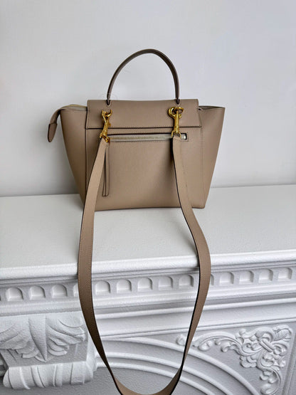 (A13) Celine Taupe Beige Nano Belt Bag Gold Hardware Removable Strap