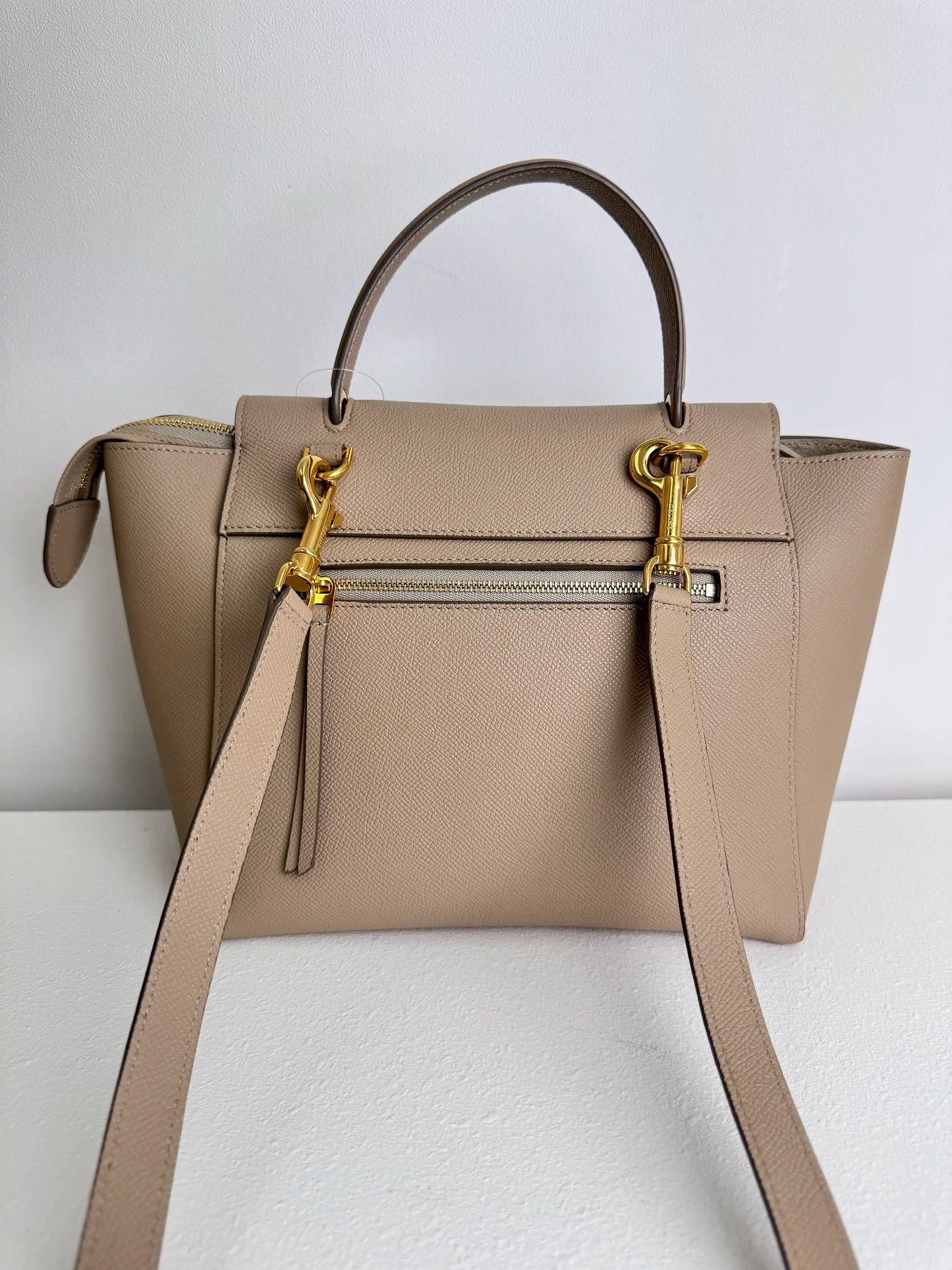 (A13) Celine Taupe Beige Nano Belt Bag Gold Hardware Removable Strap
