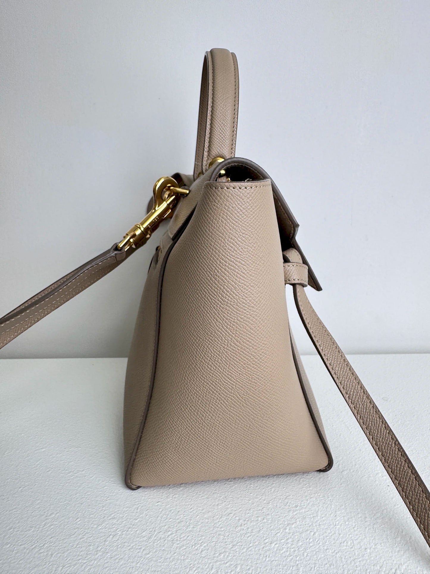 (A13) Celine Taupe Beige Nano Belt Bag Gold Hardware Removable Strap