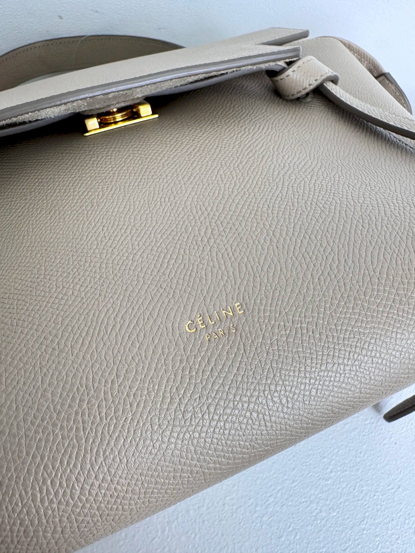 (A13) Celine Taupe Beige Nano Belt Bag Gold Hardware Removable Strap