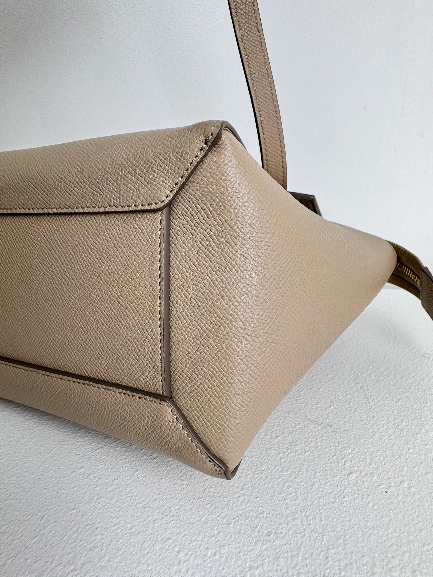 (A13) Celine Taupe Beige Nano Belt Bag Gold Hardware Removable Strap