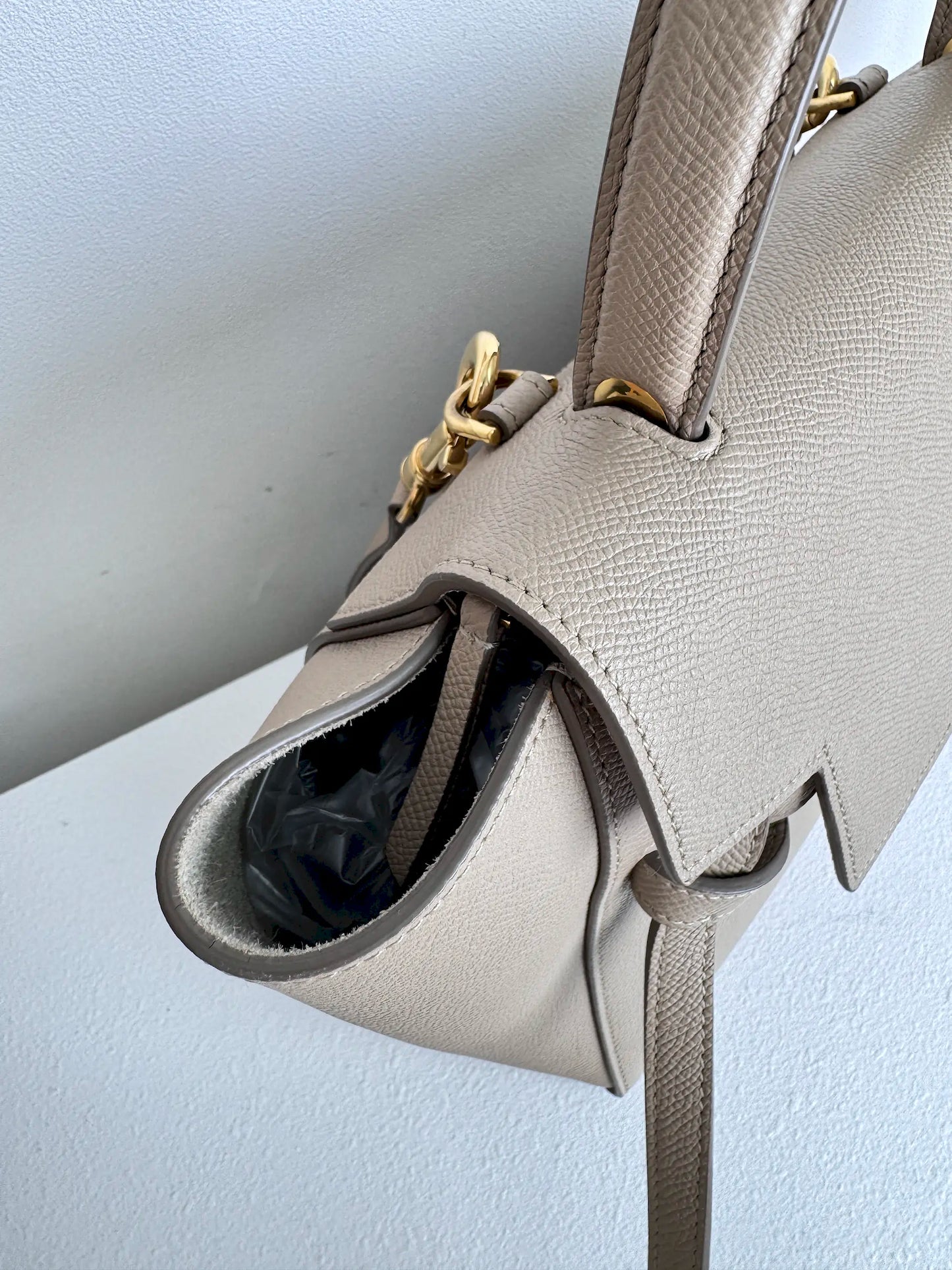 (A13) Celine Taupe Beige Nano Belt Bag Gold Hardware Removable Strap