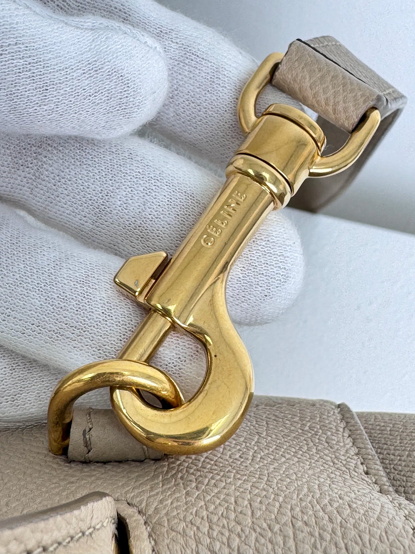 (A13) Celine Taupe Beige Nano Belt Bag Gold Hardware Removable Strap