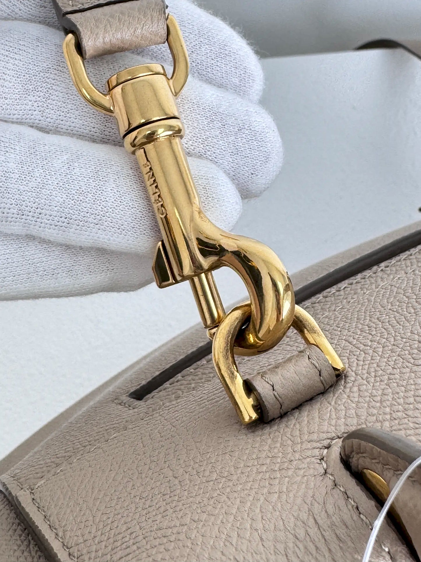(A13) Celine Taupe Beige Nano Belt Bag Gold Hardware Removable Strap