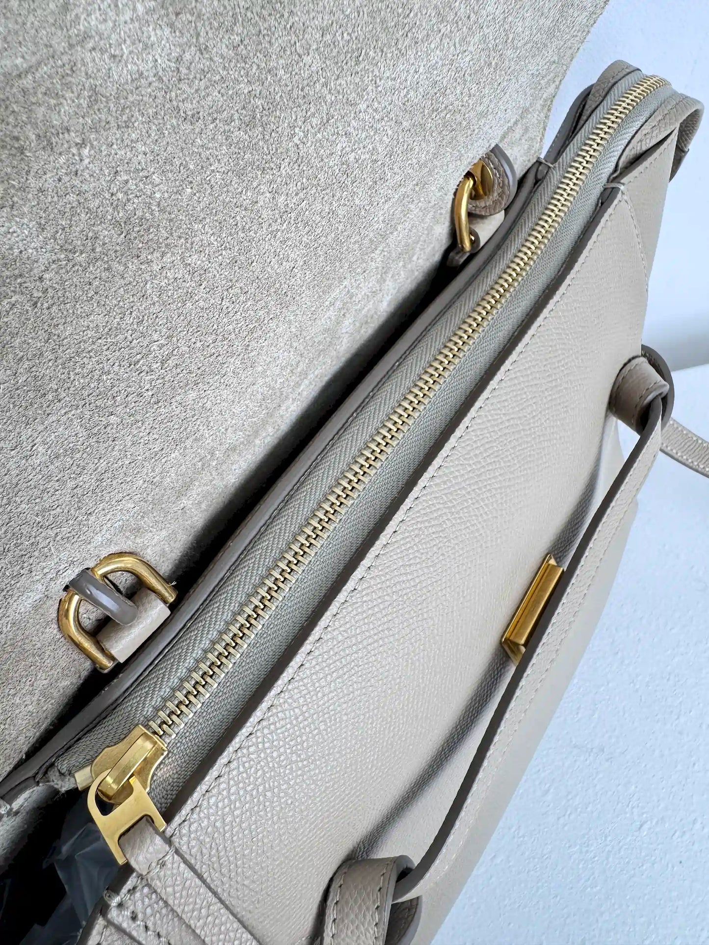 (A13) Celine Taupe Beige Nano Belt Bag Gold Hardware Removable Strap