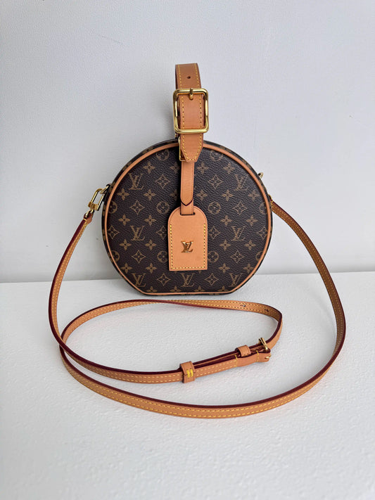 (A15) Louis Vuitton Monogram Petite Boite Chapeau Gold Hardware Removable and Adjustable Crossbody Strap