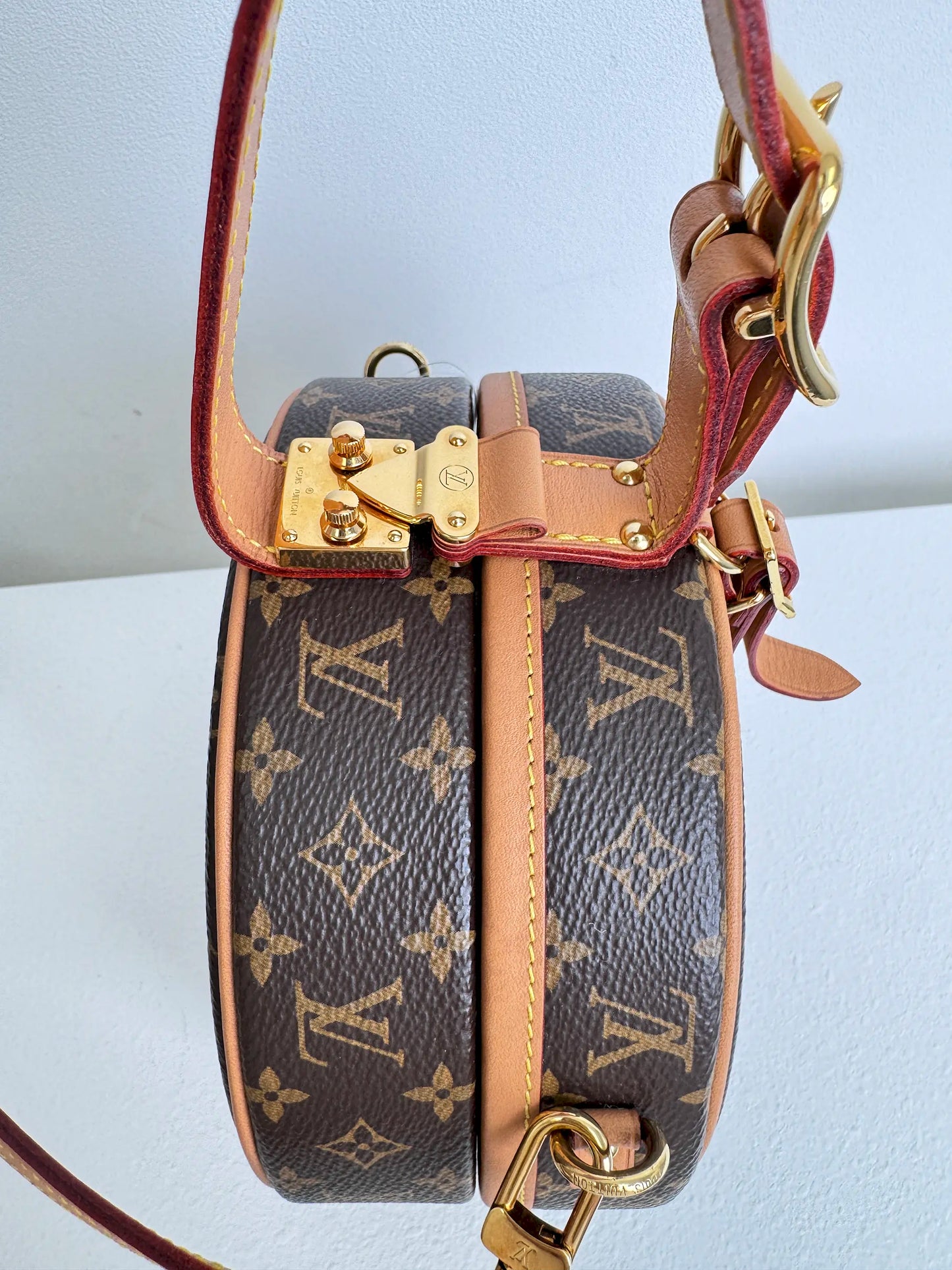 (A15) Louis Vuitton Monogram Petite Boite Chapeau Gold Hardware Removable and Adjustable Crossbody Strap