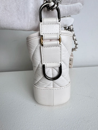 (A18) Chanel White Calfskin Chevron Small Gabrielle Gold/Silver/Ruthenium Hardware Series 29 Year 2020 Light Mark on Bottom