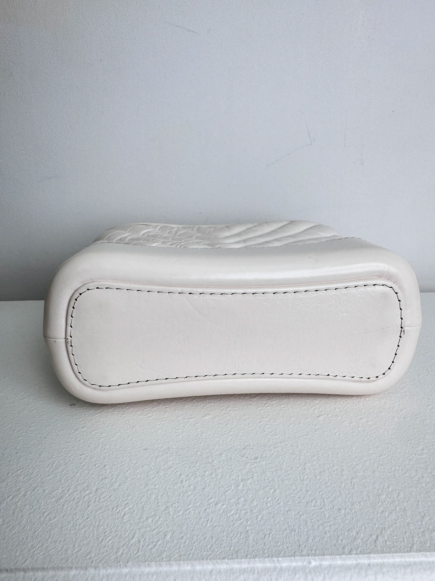 (A18) Chanel White Calfskin Chevron Small Gabrielle Gold/Silver/Ruthenium Hardware Series 29 Year 2020 Light Mark on Bottom