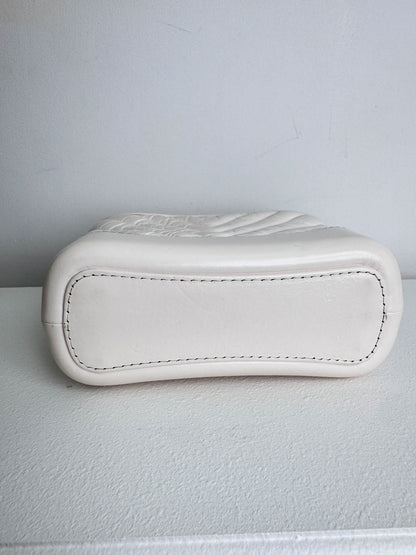 (A18) Chanel White Calfskin Chevron Small Gabrielle Gold/Silver/Ruthenium Hardware Series 29 Year 2020 Light Mark on Bottom