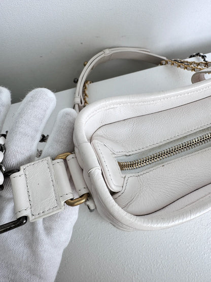 (A18) Chanel White Calfskin Chevron Small Gabrielle Gold/Silver/Ruthenium Hardware Series 29 Year 2020 Light Mark on Bottom
