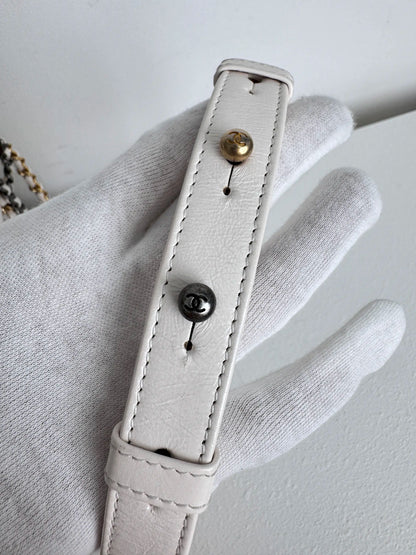 (A18) Chanel White Calfskin Chevron Small Gabrielle Gold/Silver/Ruthenium Hardware Series 29 Year 2020 Light Mark on Bottom