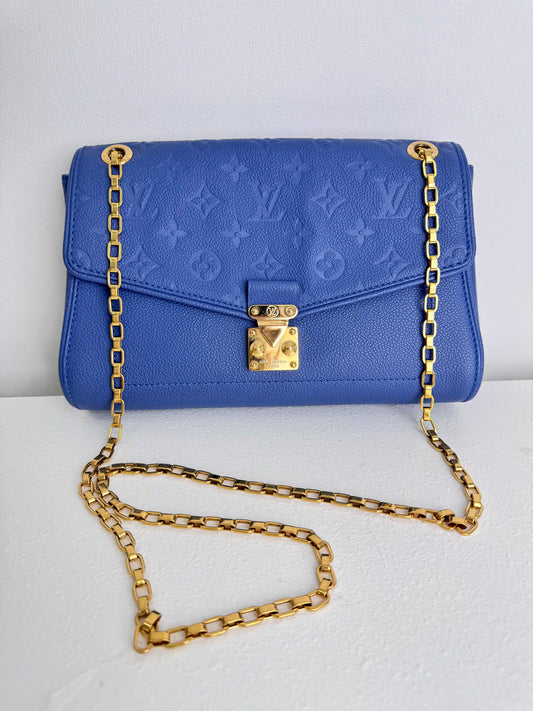 (A19) Louis Vuitton Blue Monogram Empreinte St Germain Bag Gold Hardware Light Wear on Hardware
