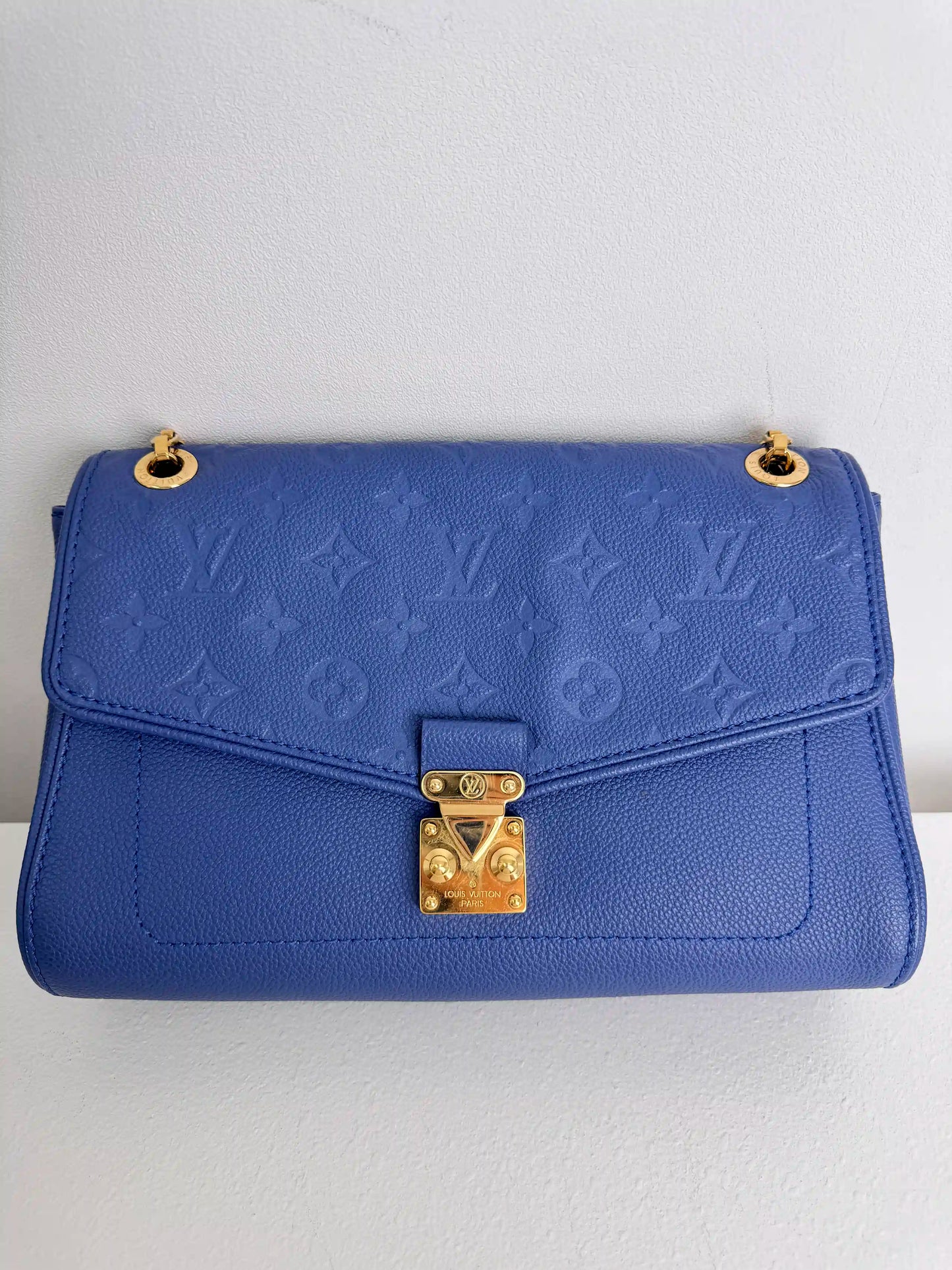 (A19) Louis Vuitton Blue Monogram Empreinte St Germain Bag Gold Hardware Light Wear on Hardware
