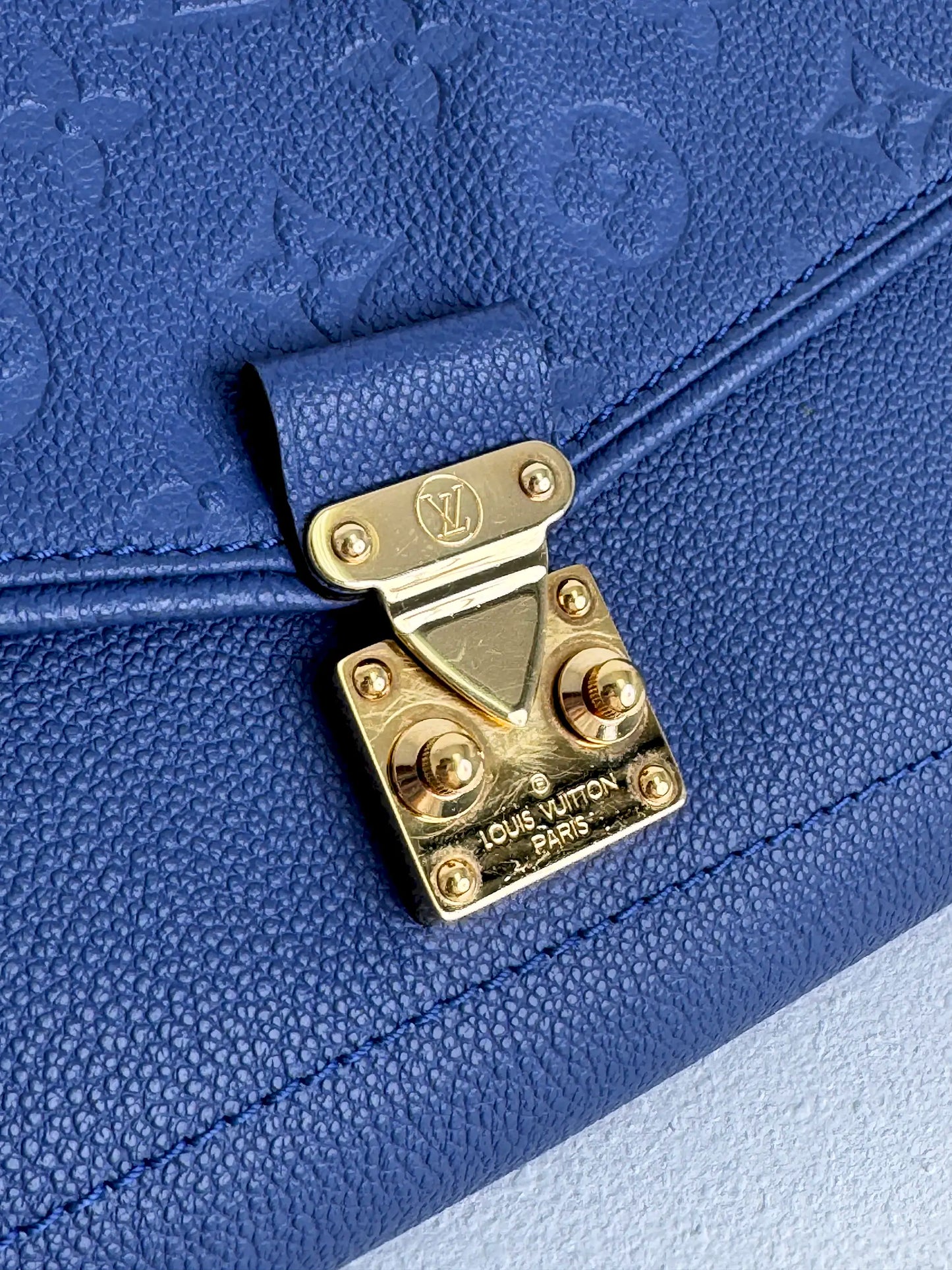 (A19) Louis Vuitton Blue Monogram Empreinte St Germain Bag Gold Hardware Light Wear on Hardware