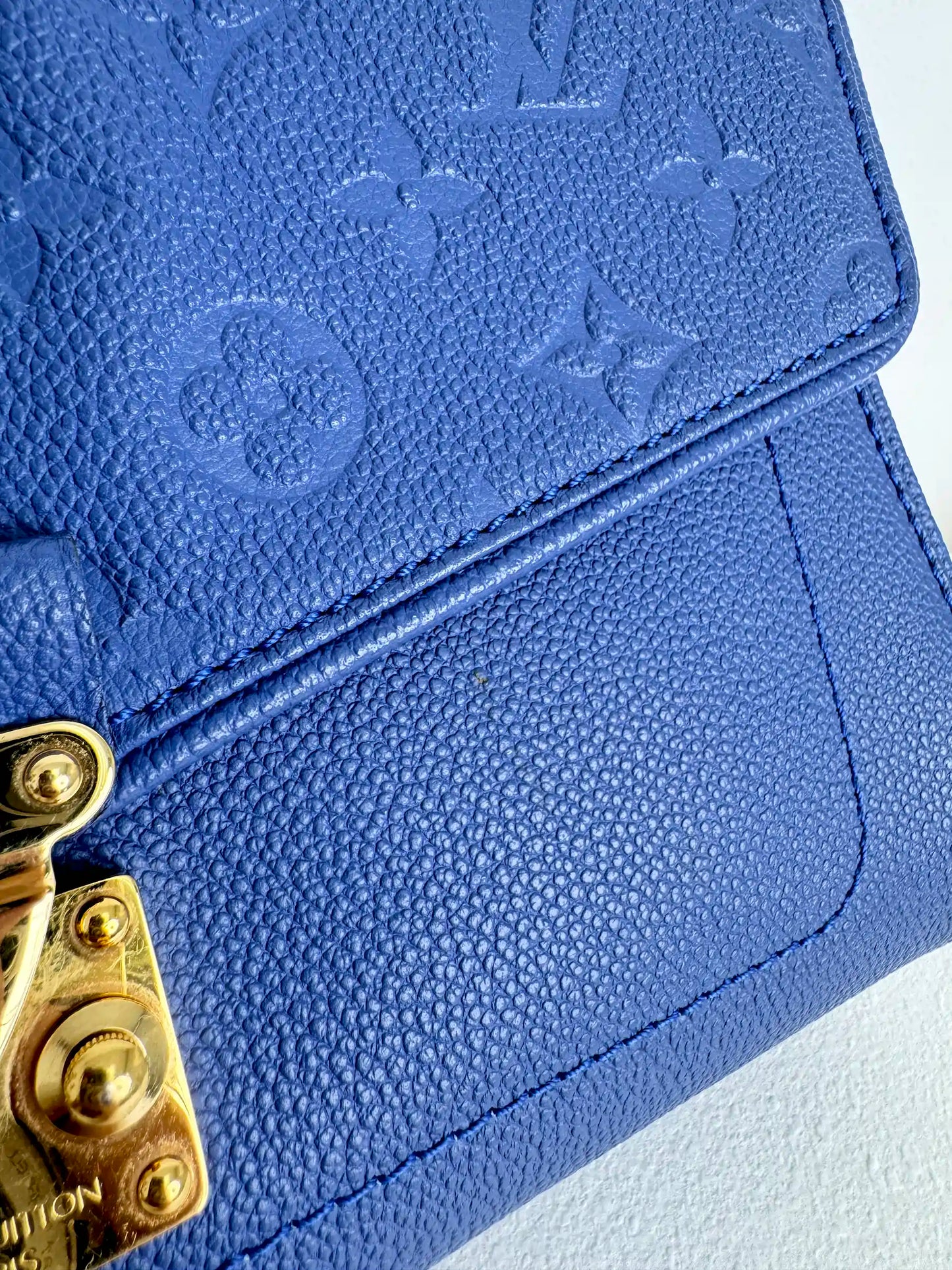 (A19) Louis Vuitton Blue Monogram Empreinte St Germain Bag Gold Hardware Light Wear on Hardware