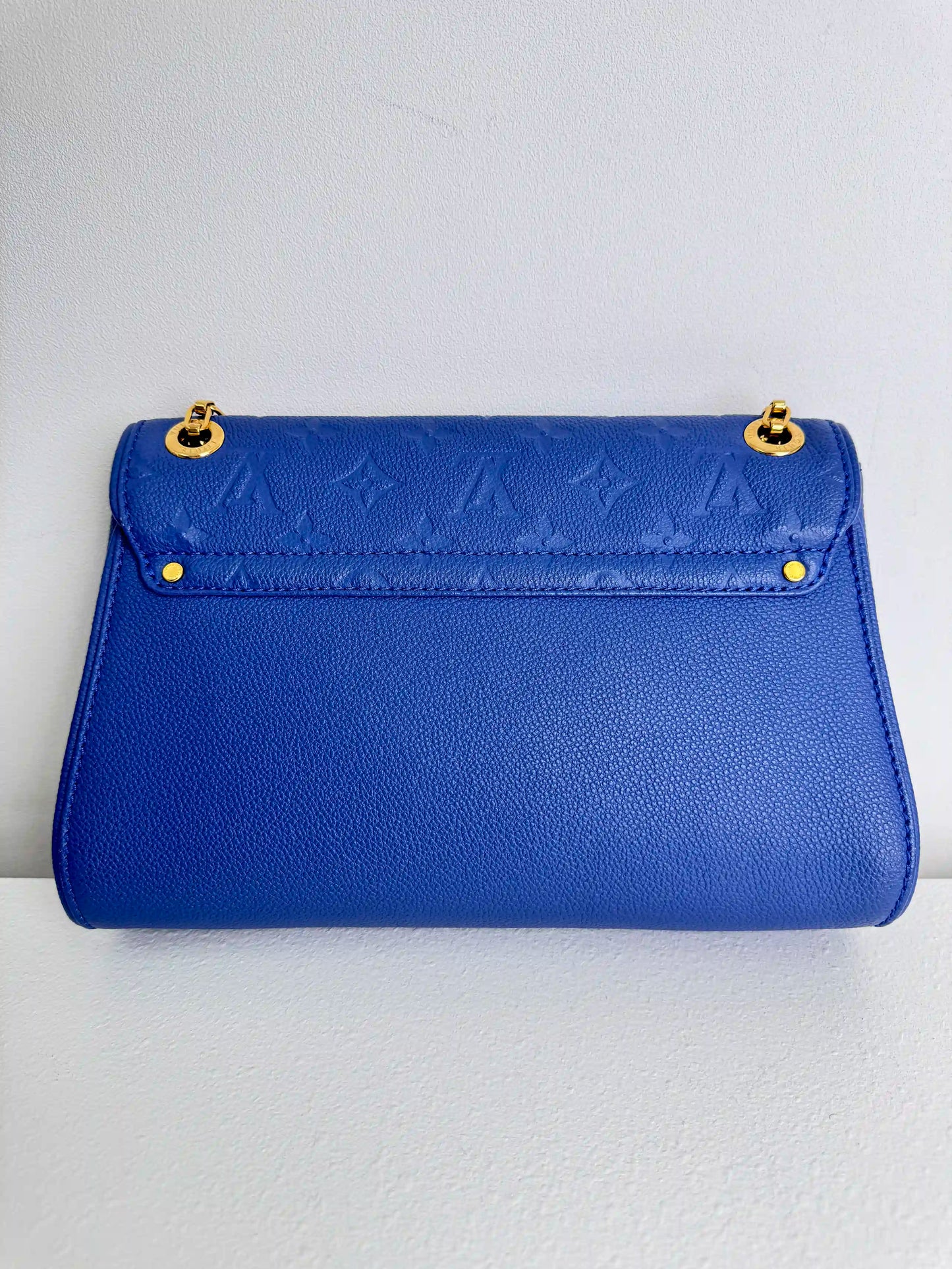 (A19) Louis Vuitton Blue Monogram Empreinte St Germain Bag Gold Hardware Light Wear on Hardware