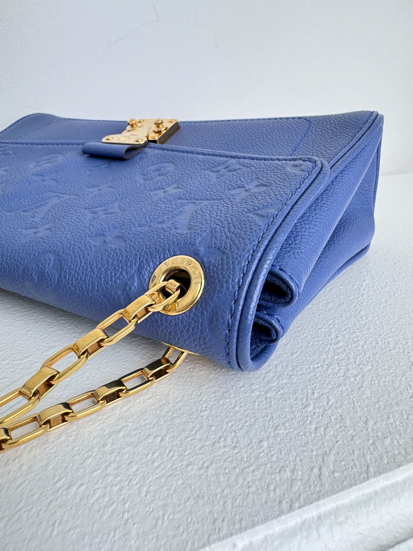 (A19) Louis Vuitton Blue Monogram Empreinte St Germain Bag Gold Hardware Light Wear on Hardware