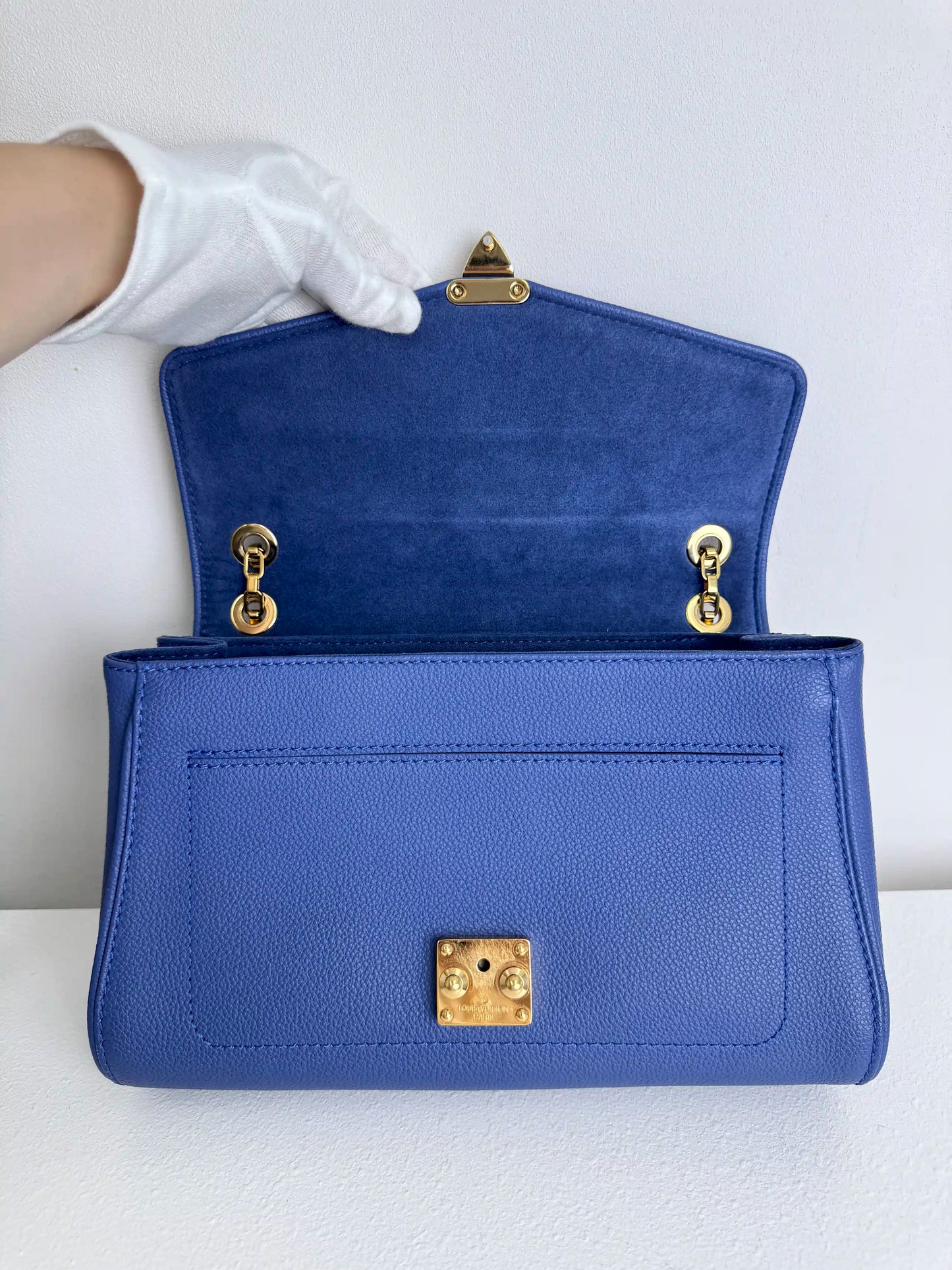 (A19) Louis Vuitton Blue Monogram Empreinte St Germain Bag Gold Hardware Light Wear on Hardware