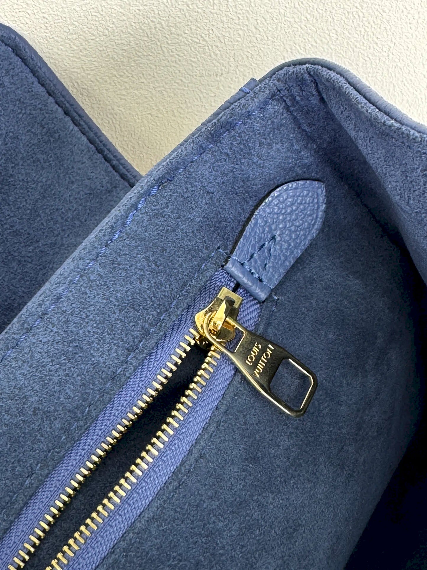 (A19) Louis Vuitton Blue Monogram Empreinte St Germain Bag Gold Hardware Light Wear on Hardware
